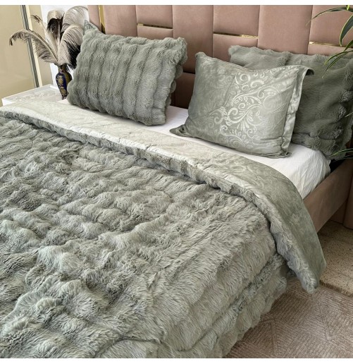 Vert -Ensemble Couette Double face en Fourrure Lapin - 5 Pièces