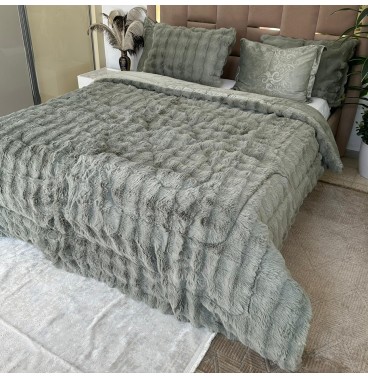 Vert -Ensemble Couette Double face en Fourrure Lapin - 5 Pièces