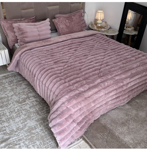 LUX -Ensemble Couette Fluffy Lotus en Fourrure Lapin - 5 Pièces