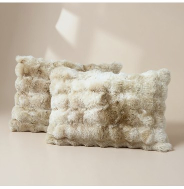 2 Taies d'oreillers Décoratif 50*70 cm en Forrure de Lapin