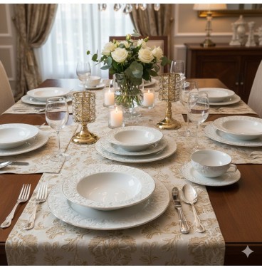 🌿 Service de Table AFGHANI 24 Pièces en Porcelaine – Élégance et Raffinement