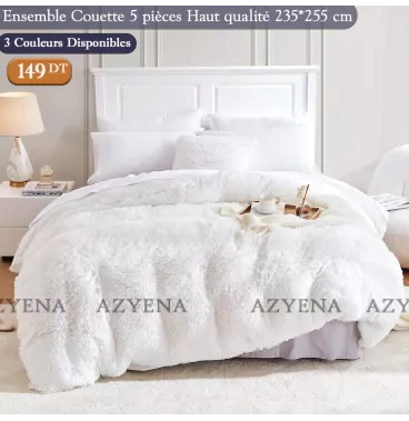 Ensemble Luxe Grand Taille : Couette en Fourrure avec Verso Velours - 5 Pièces