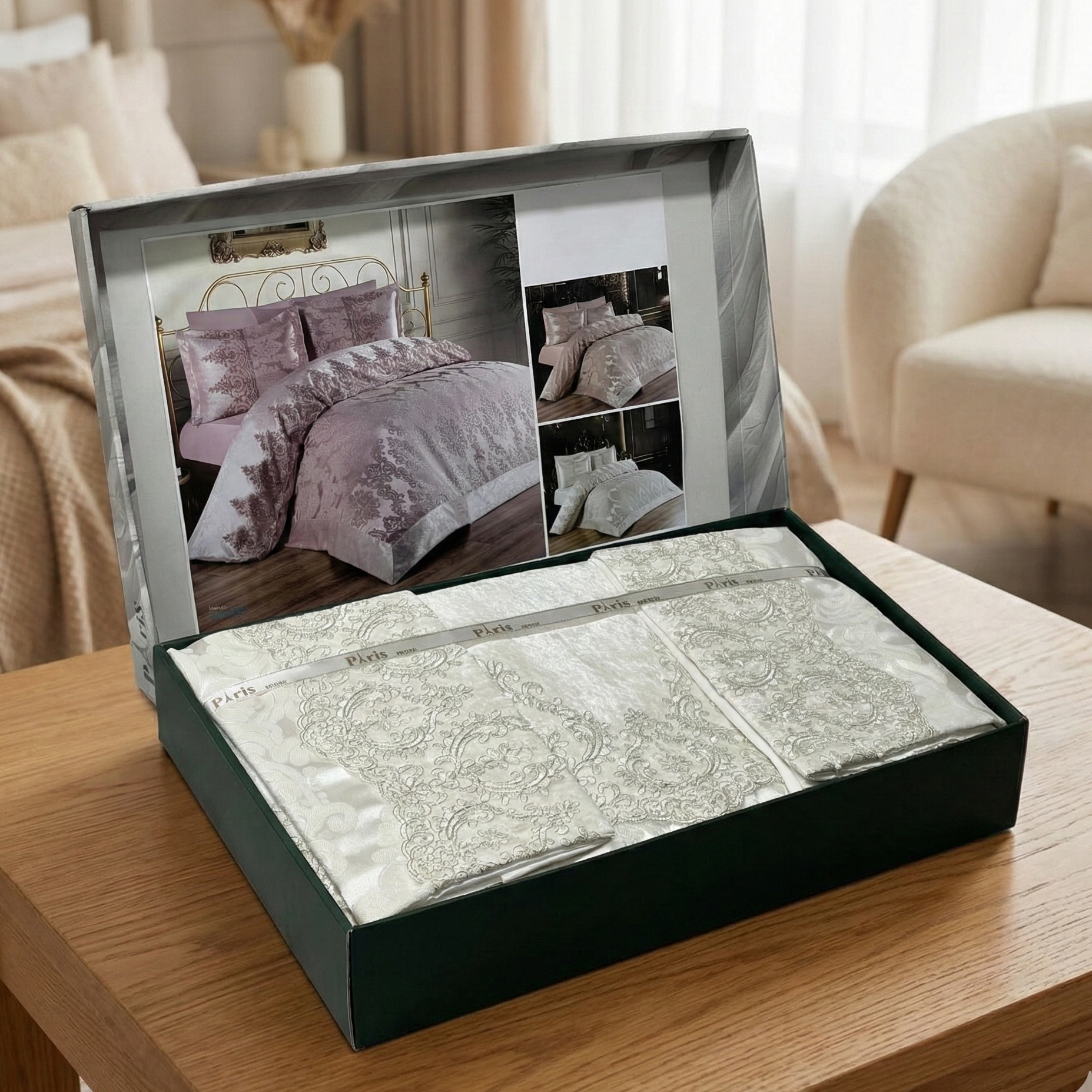 Parure de lit – Coton Satiné brodé, 6 pièces