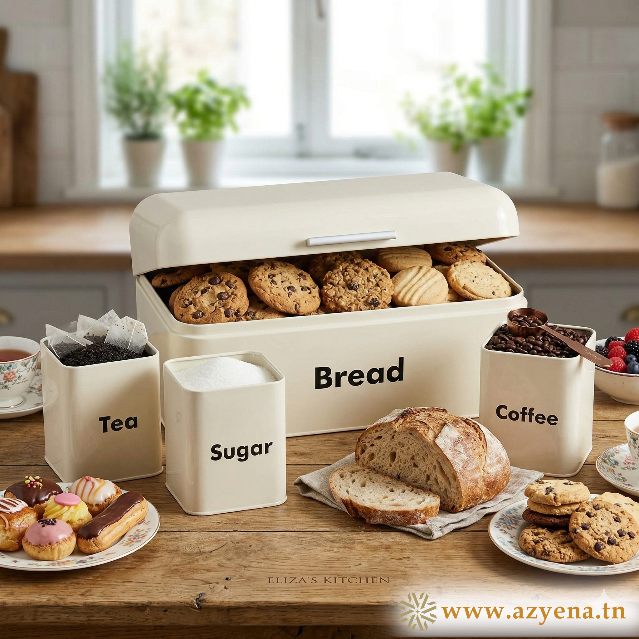 Set 4 Boîtes de Rangement Cuisine en Métal  galvanisé