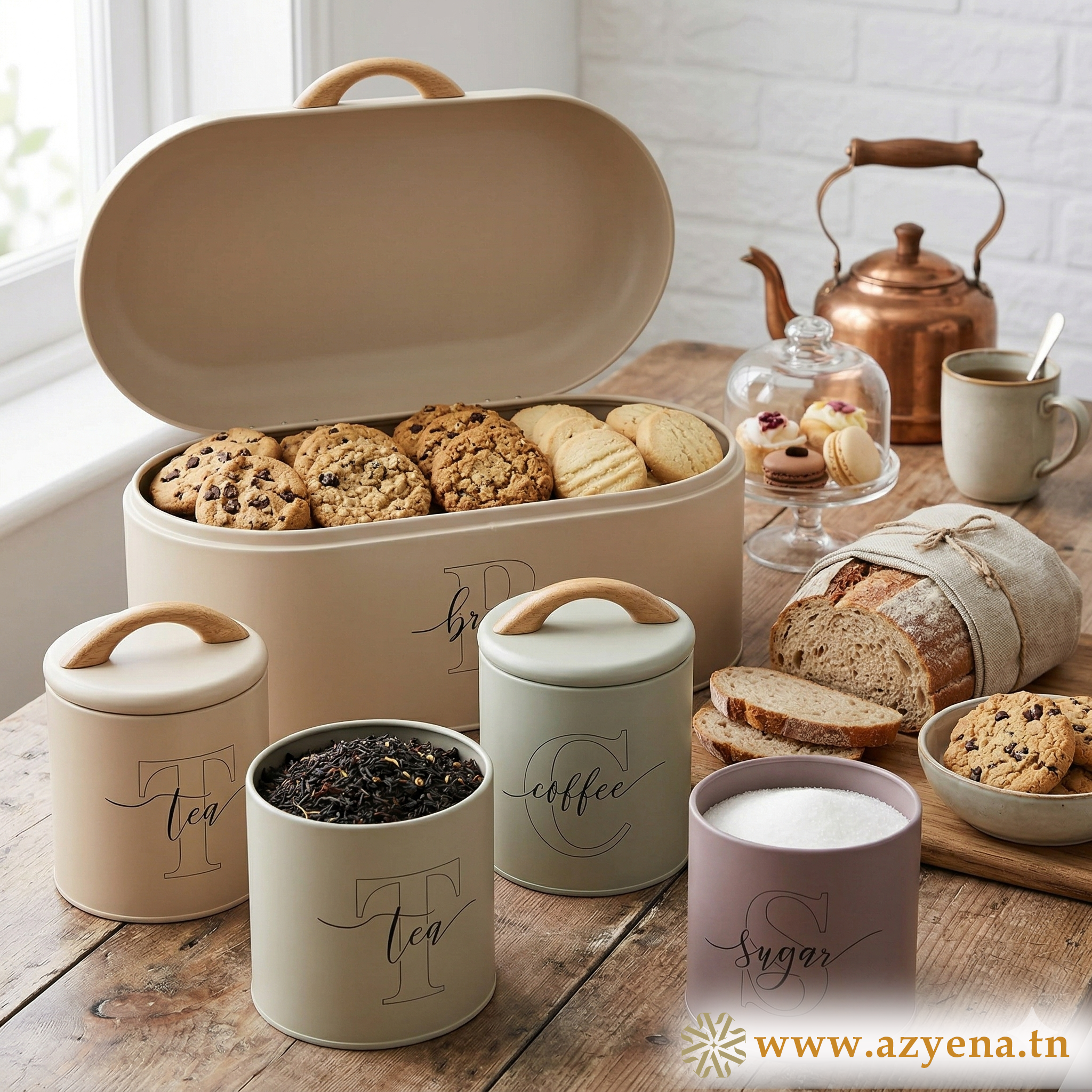 Set 4 Boîtes de Rangement Cuisine en Métal  galvanisé