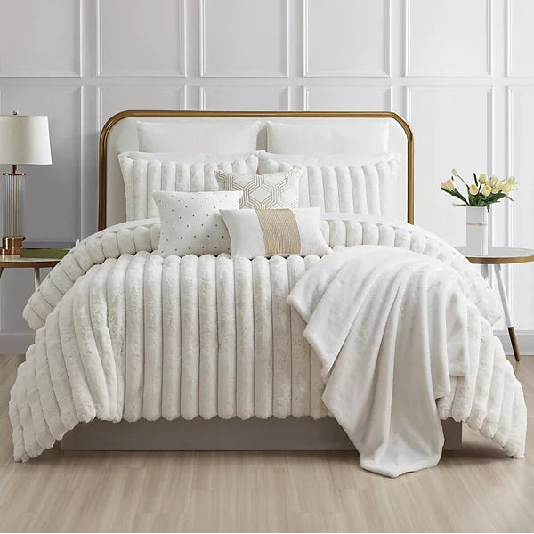 LUX -Ensemble Couette Fluffy Lotus en Fourrure Lapin - 5 Pièces