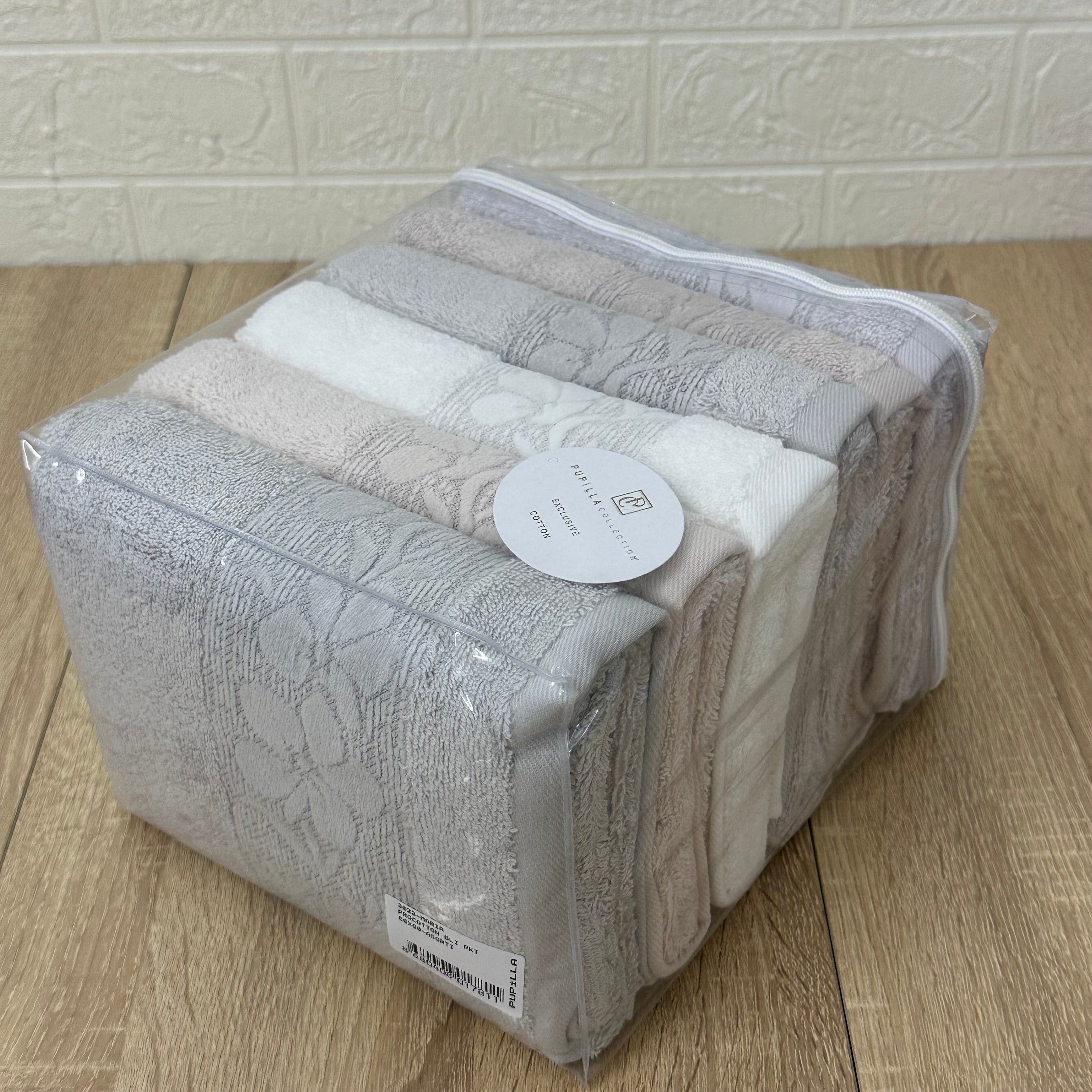 Lot de 6 Serviettes Visage 100% Coton – Collection Pupilla
