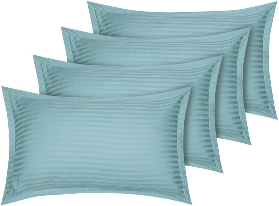 Lot de 6 Taies d’Oreiller 50x70 cm – Coton Microfibre Rayé Satiné