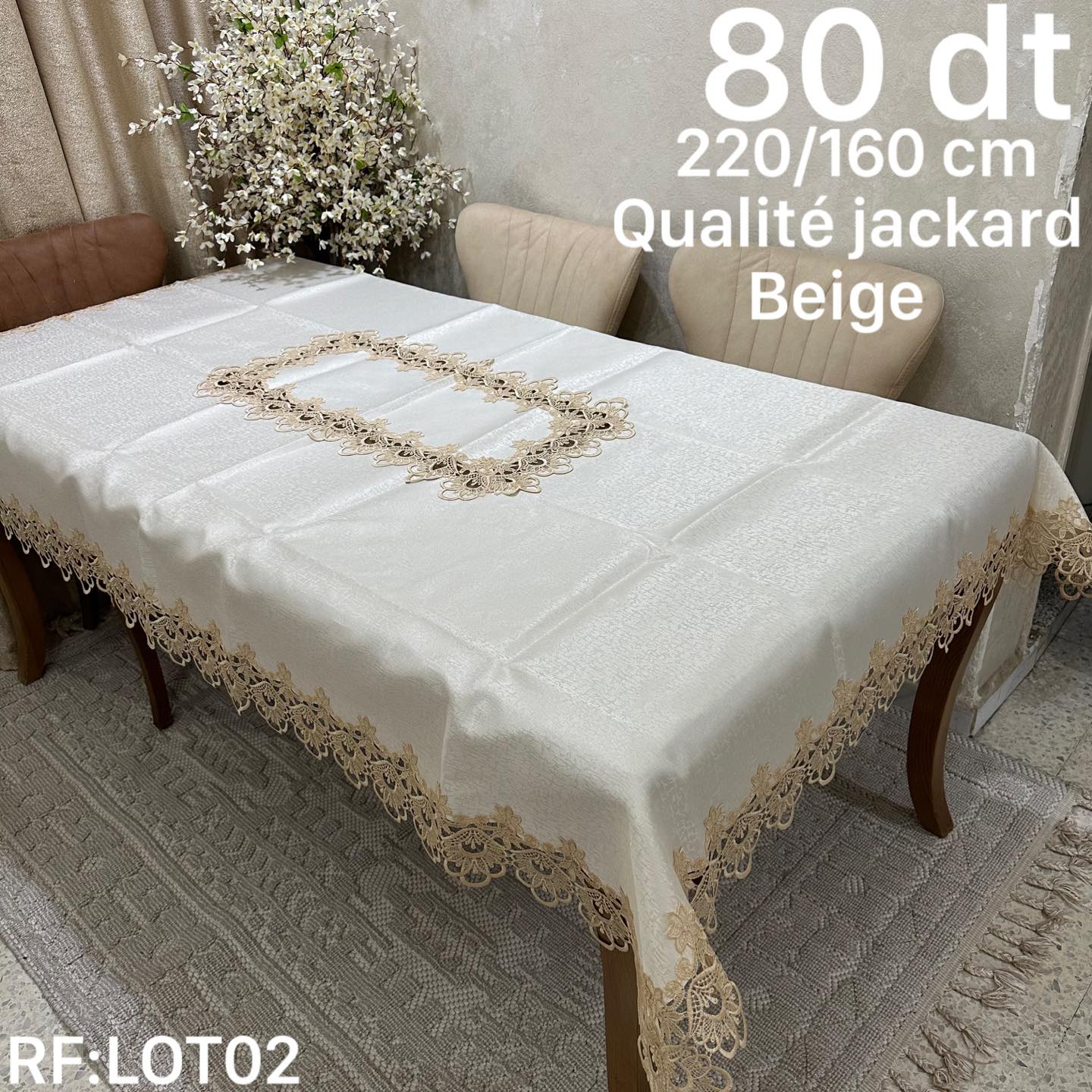 Nappe de Table en jaquard Beige haut qualité effete satiné 220*160 cm