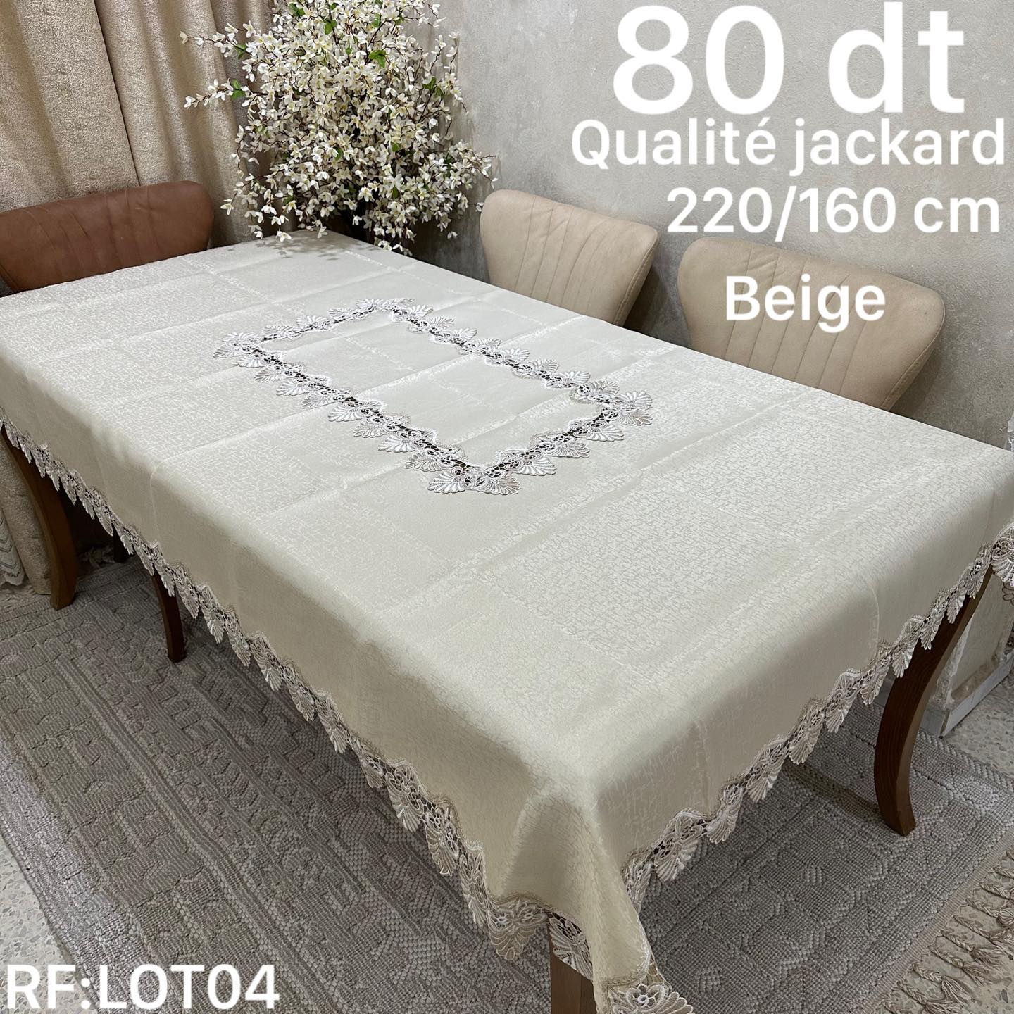 Nappe de Table en jaquard Beige haut qualité effete satiné 220*160 cm