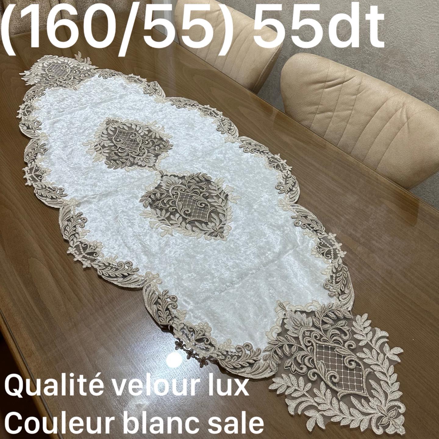 Chemin de table très moderne, confectionné velour Lux _ Blanc Sale