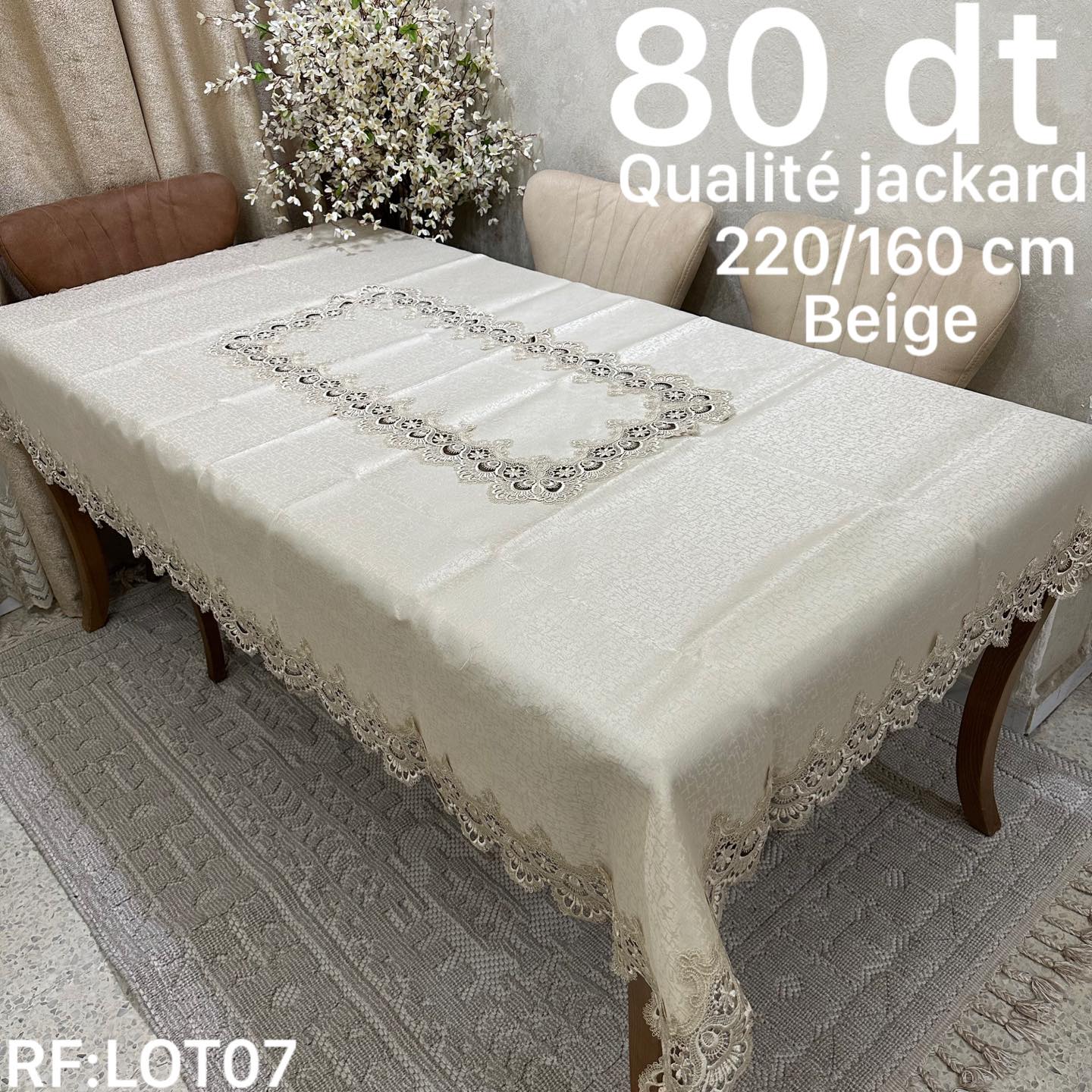 Nappe de Table en jaquard Beige haut qualité effete satiné 220*160 cm