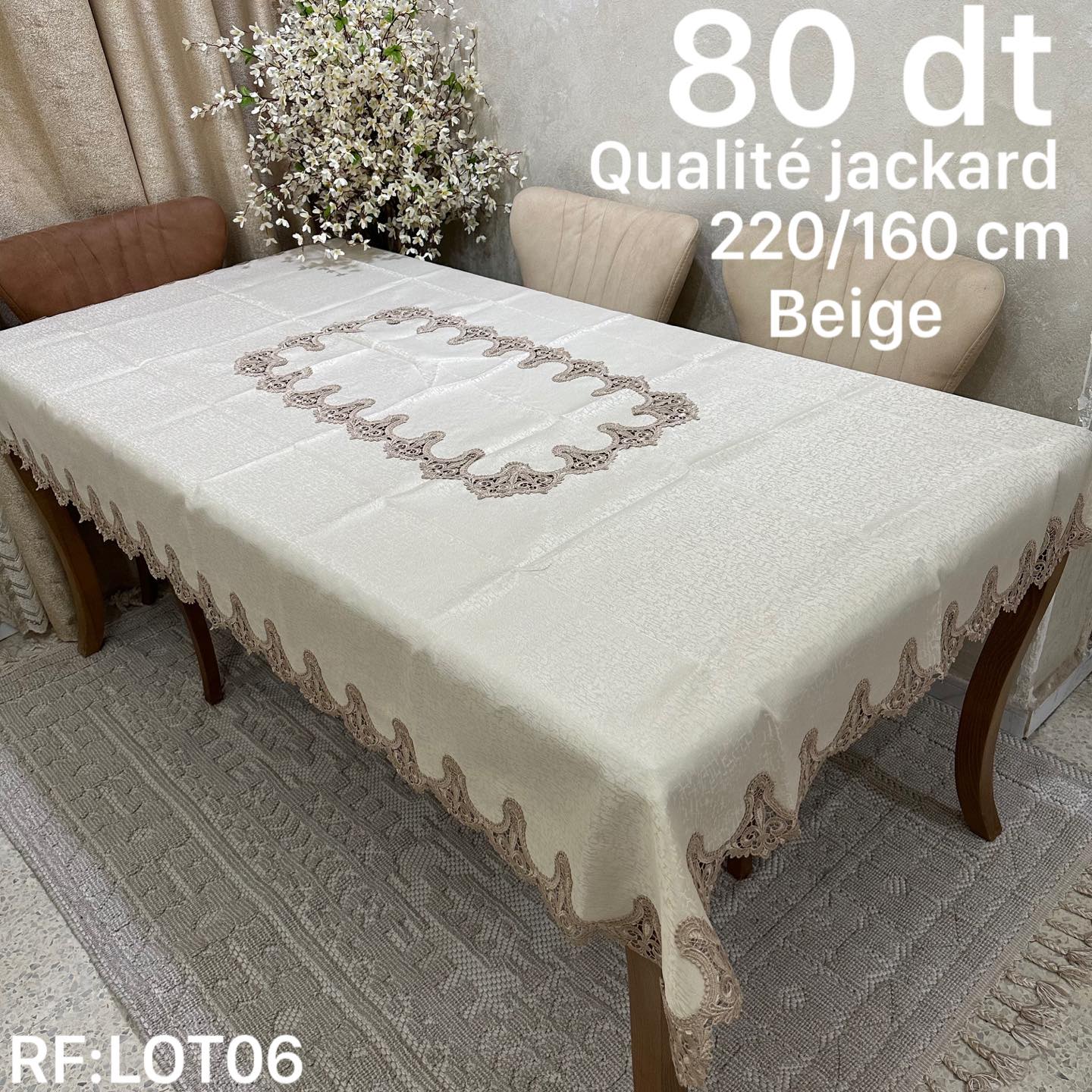 Nappe de Table en jaquard Beige haut qualité effete satiné 220*160 cm