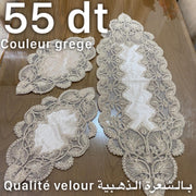 Set chemin de Table Velour avec Fils Doré- Grège