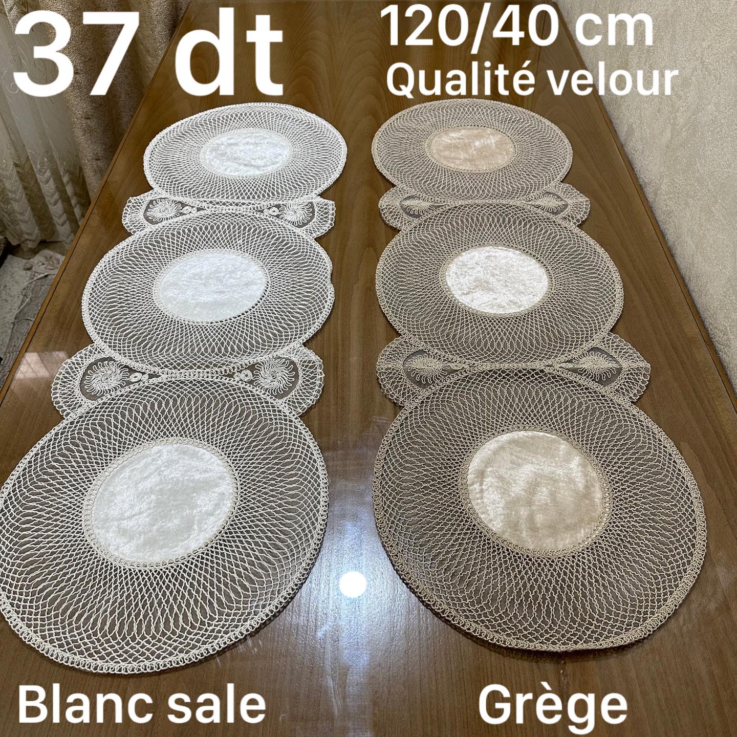 Chemin de Table En Velour dentelle 120*40 cm