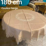 Nappe de Table en Jacquard  Satiné Brodé 180 cm - Beige