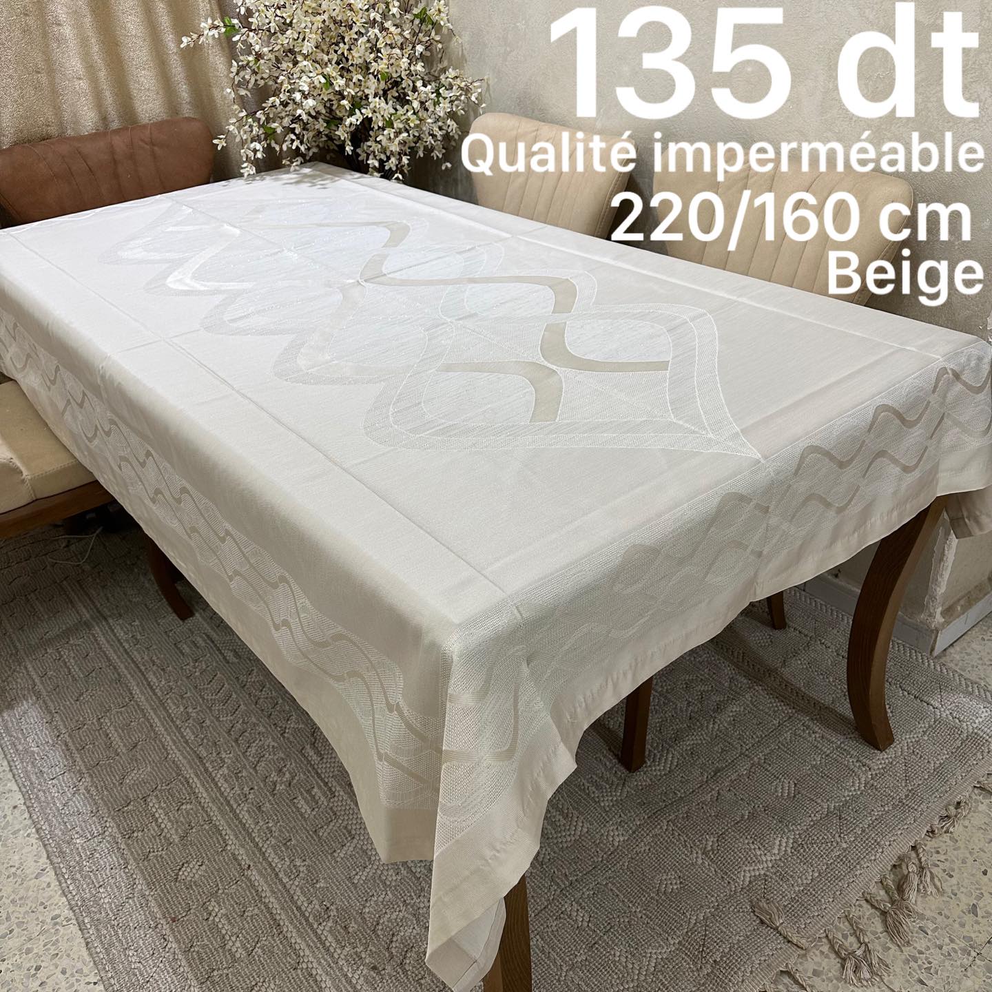Nappe de Table en Tissu satiné Imermeable antitache 220*160 cm _ Beige