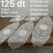 Ensemble Chemin et nappe de table 5 pièces En Velours en fils Doré - greige