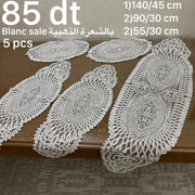 Ensemble Chemin et nappe de table 5 pièces En Velours en fils Doré - Blanc Sale