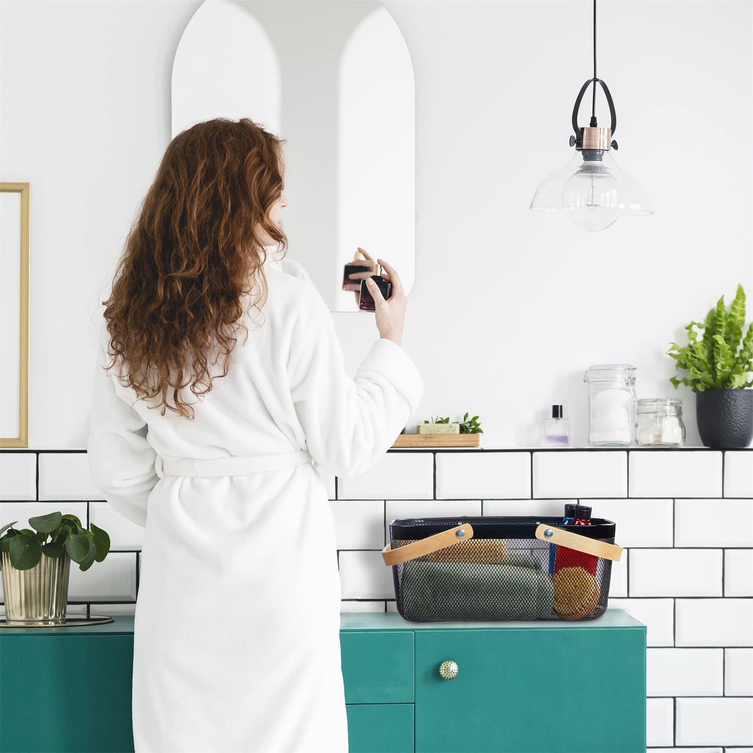 Lot de 3 paniers en acier à maille métallique avec poignée – Noir