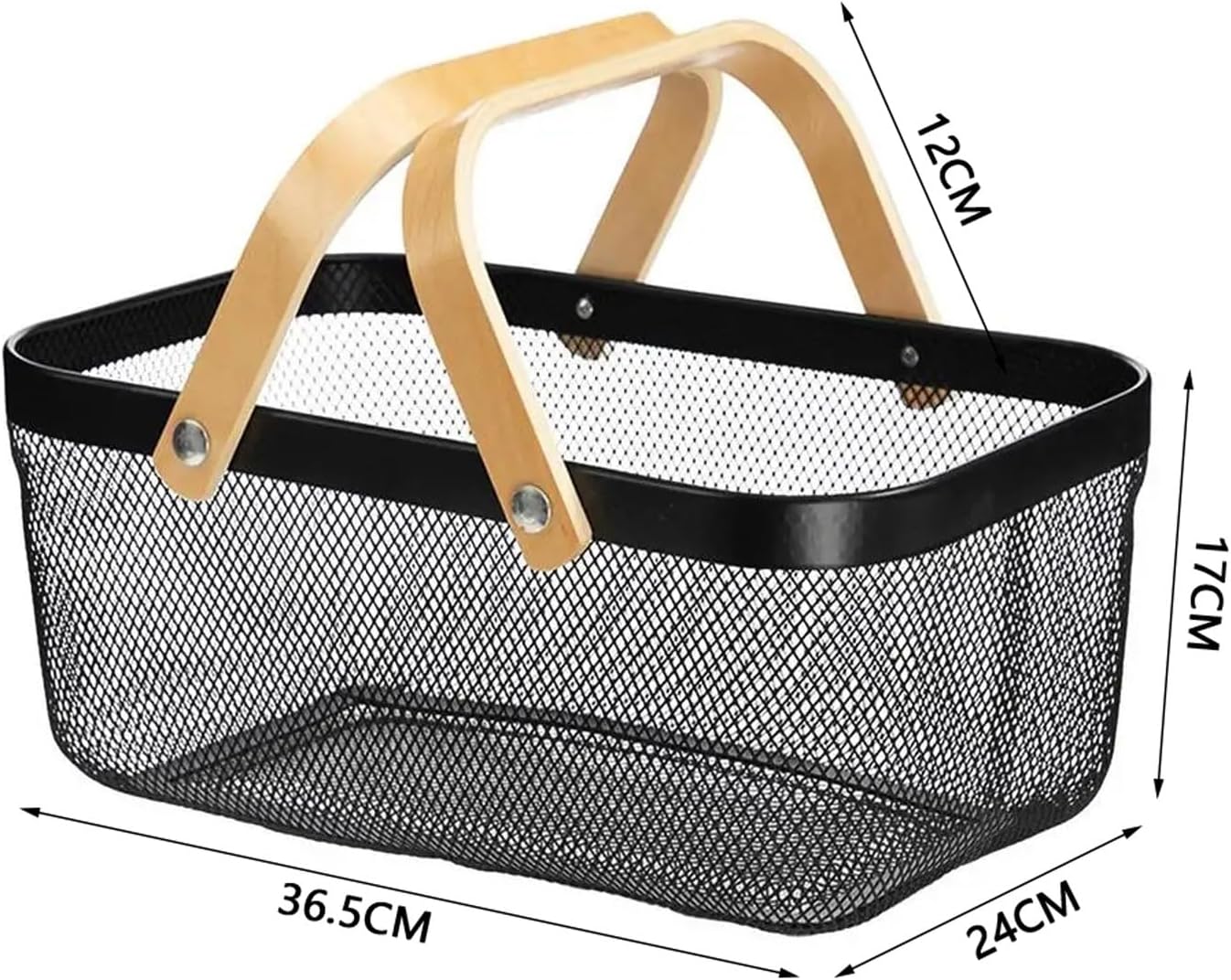 Lot de 3 paniers en acier à maille métallique avec poignée – Noir