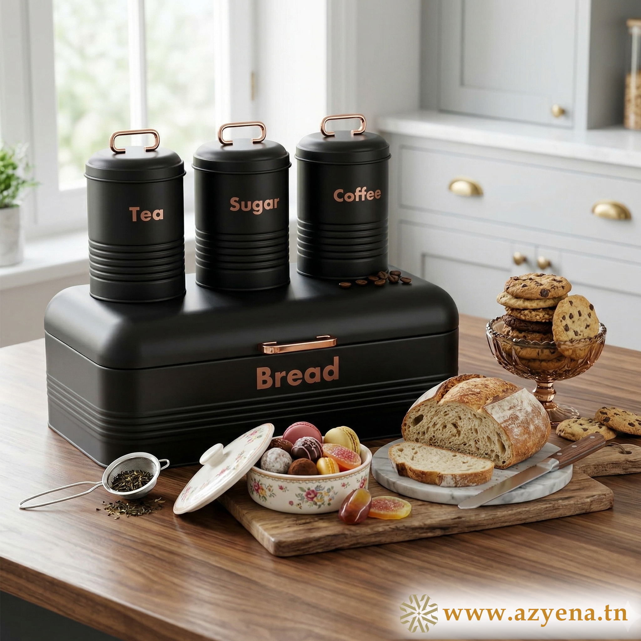 Set 4 Boîtes de Rangement Cuisine en Métal  galvanisé Noir