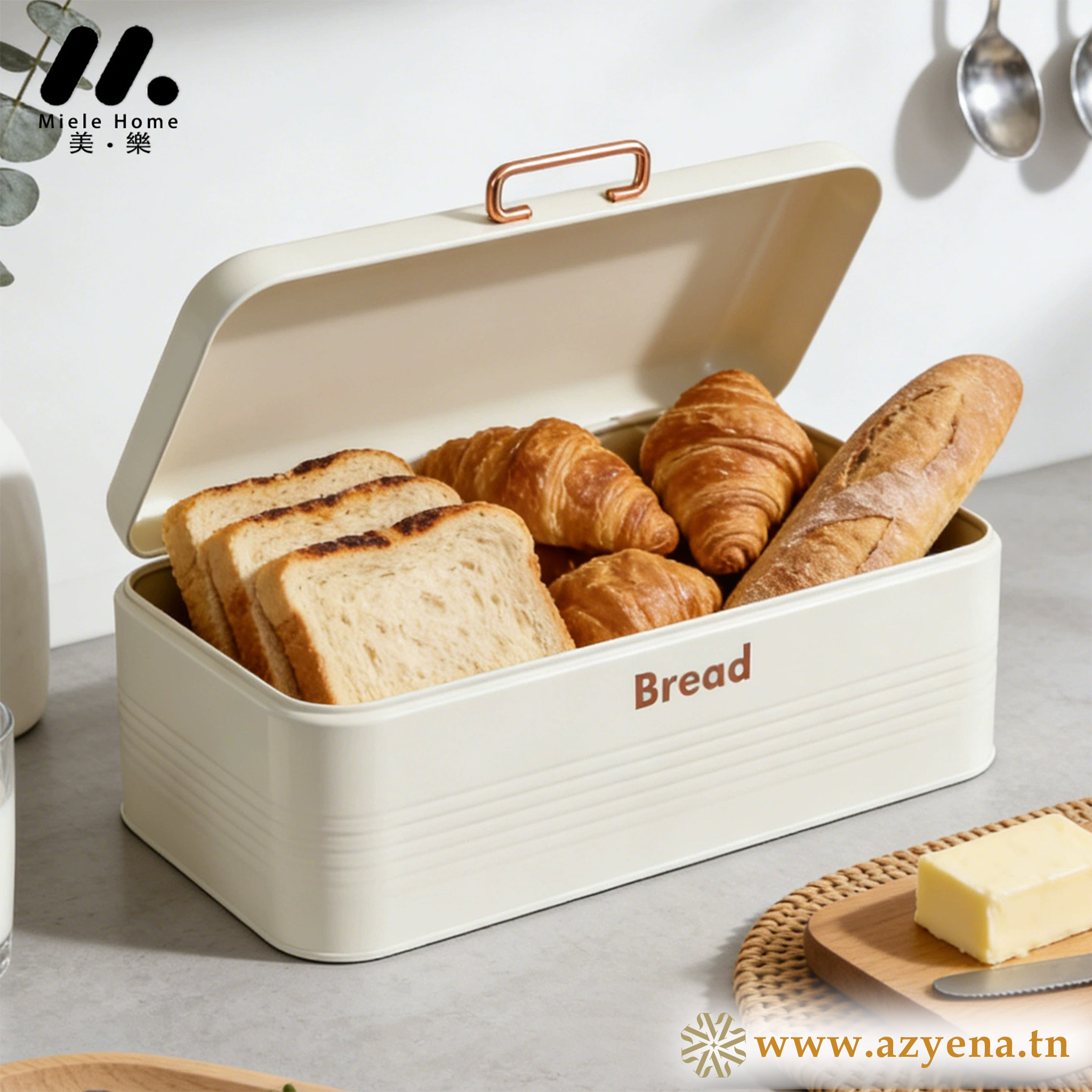 Set 4 Boîtes de Rangement Cuisine en Métal  galvanisé - Blanc ivoire Crème