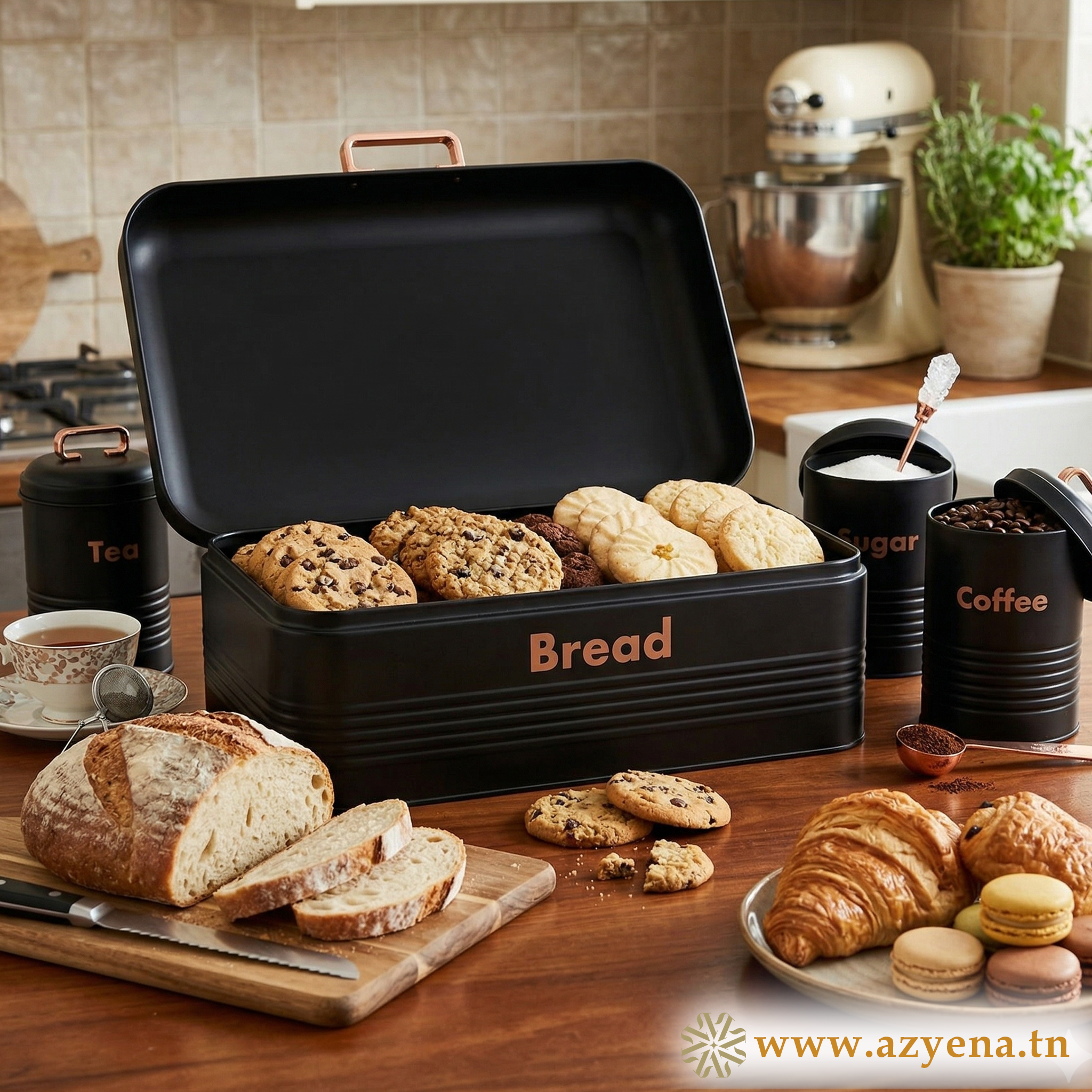 Set 4 Boîtes de Rangement Cuisine en Métal  galvanisé Noir