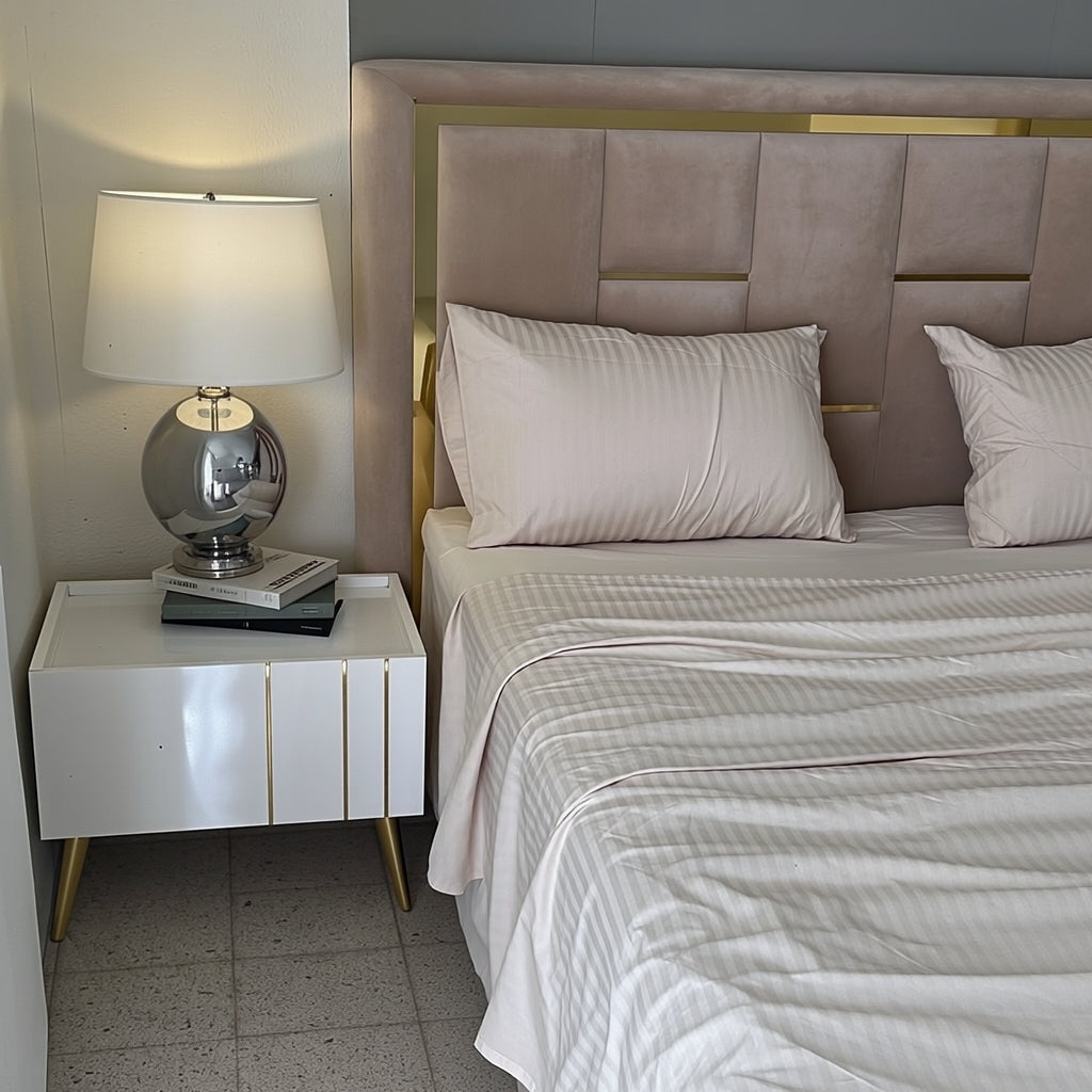 Parure de Lit 4 pièces en coton microfibre de qualité supérieure - Beige Clair