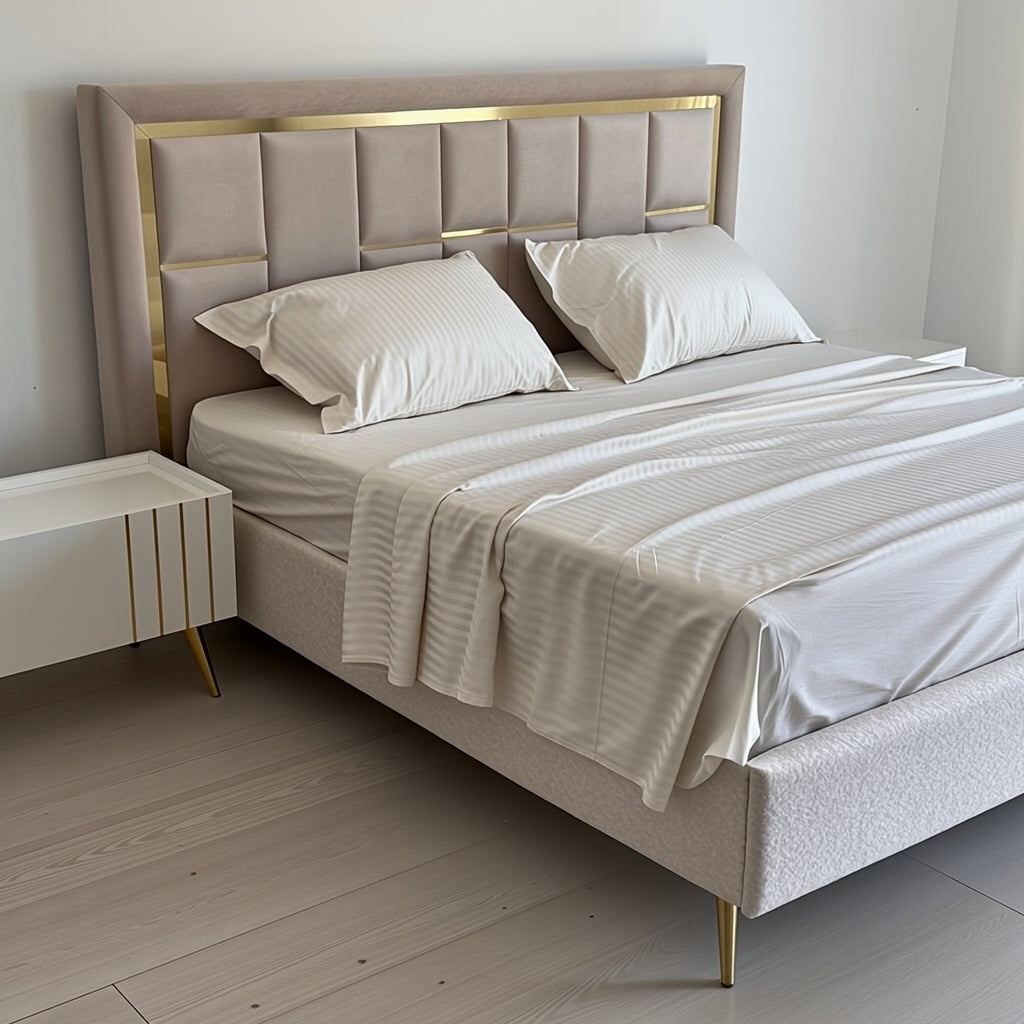 Parure de Lit 4 pièces en coton microfibre de qualité supérieure - Beige Clair
