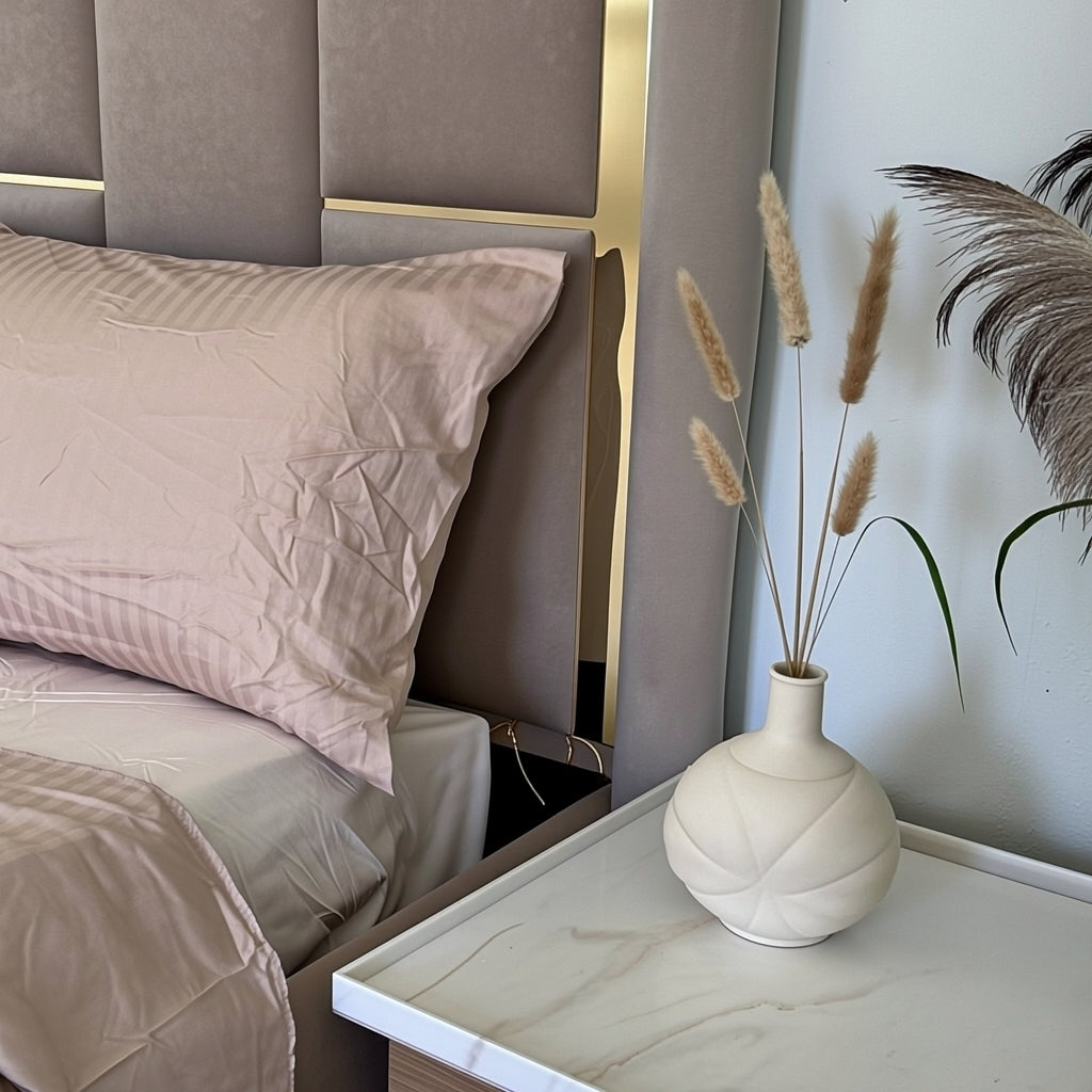 Parure de Lit 4 pièces en coton microfibre de qualité supérieure - Beige Caramel