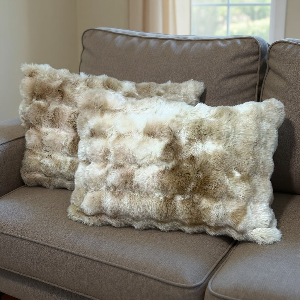 2 Taies d'oreillers Décoratif 50*70 cm en Forrure de Lapin