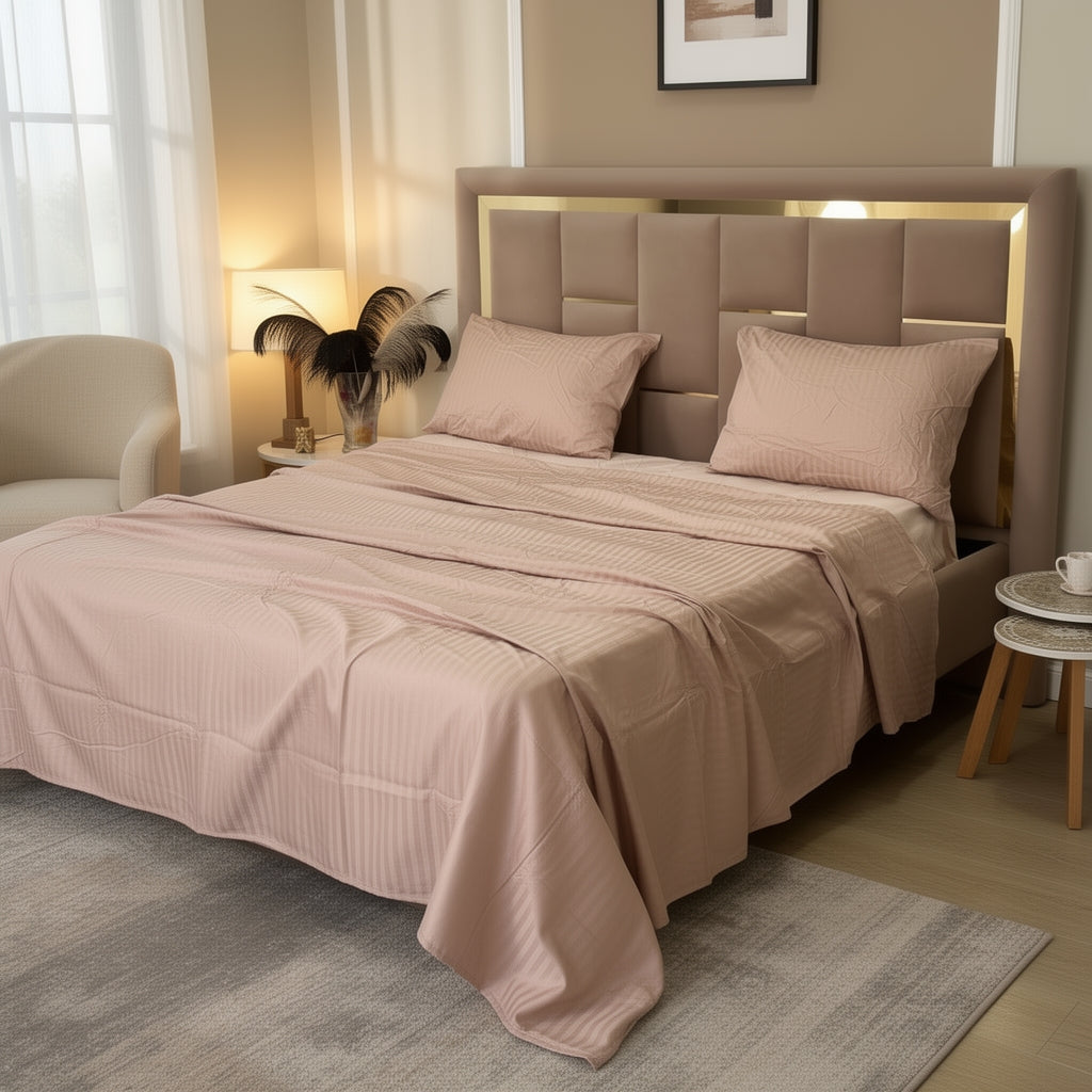 Parure de Lit 4 pièces en coton microfibre de qualité supérieure - Beige Caramel