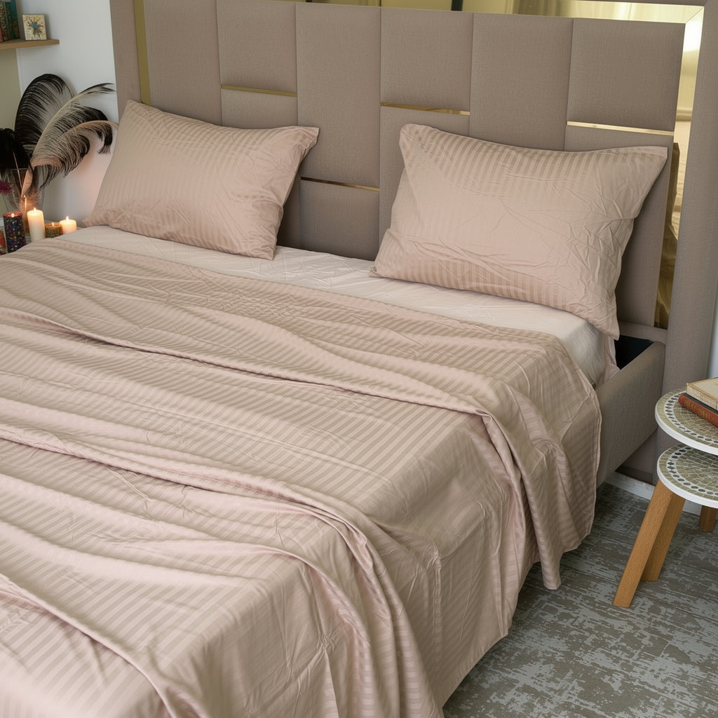 Parure de Lit 4 pièces en coton microfibre de qualité supérieure - Beige Caramel