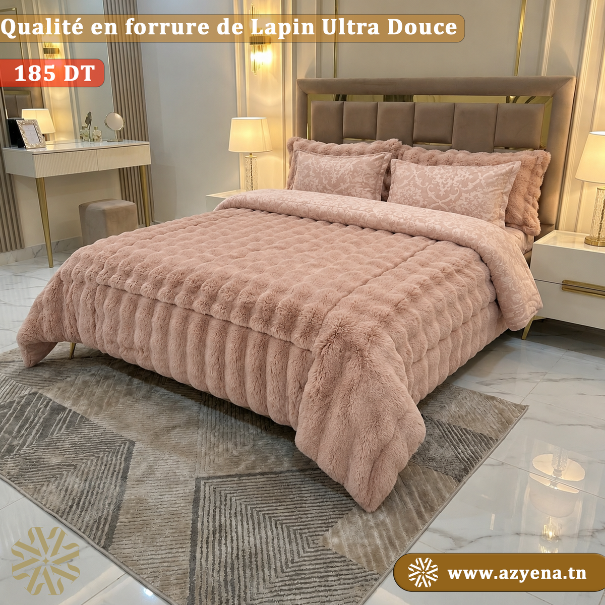Ensemble Couette Double face en Fourrure Lapin  King Size