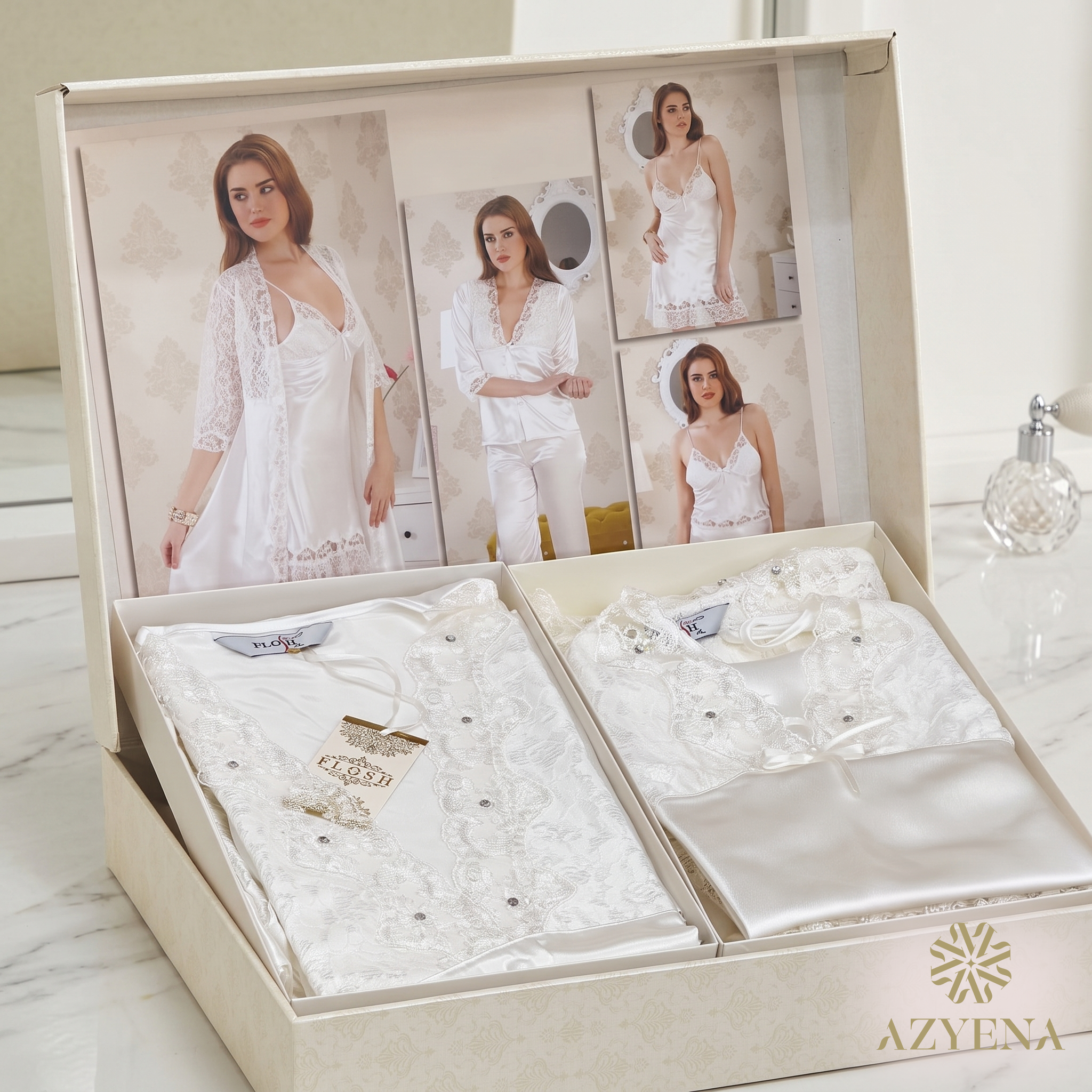Coffret Lingerie 6 Pièces en Satin de Soie et Dentelle – Édition Luxe