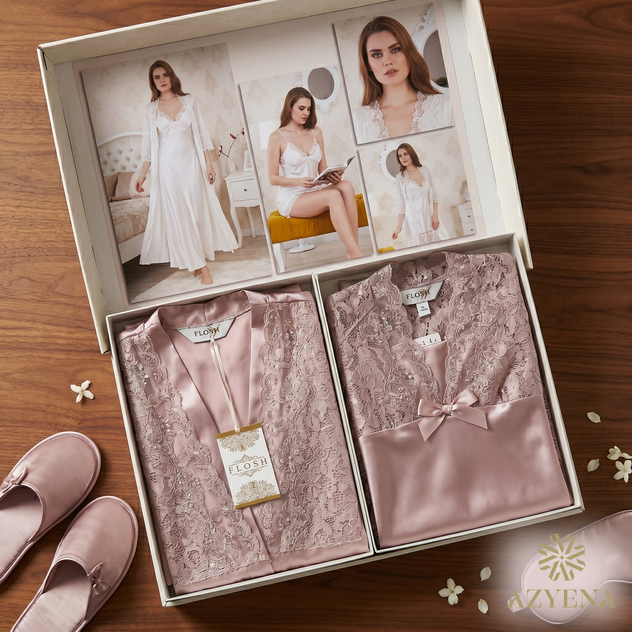 Coffret Lingerie 6 Pièces en Satin de Soie et Dentelle – Édition Luxe