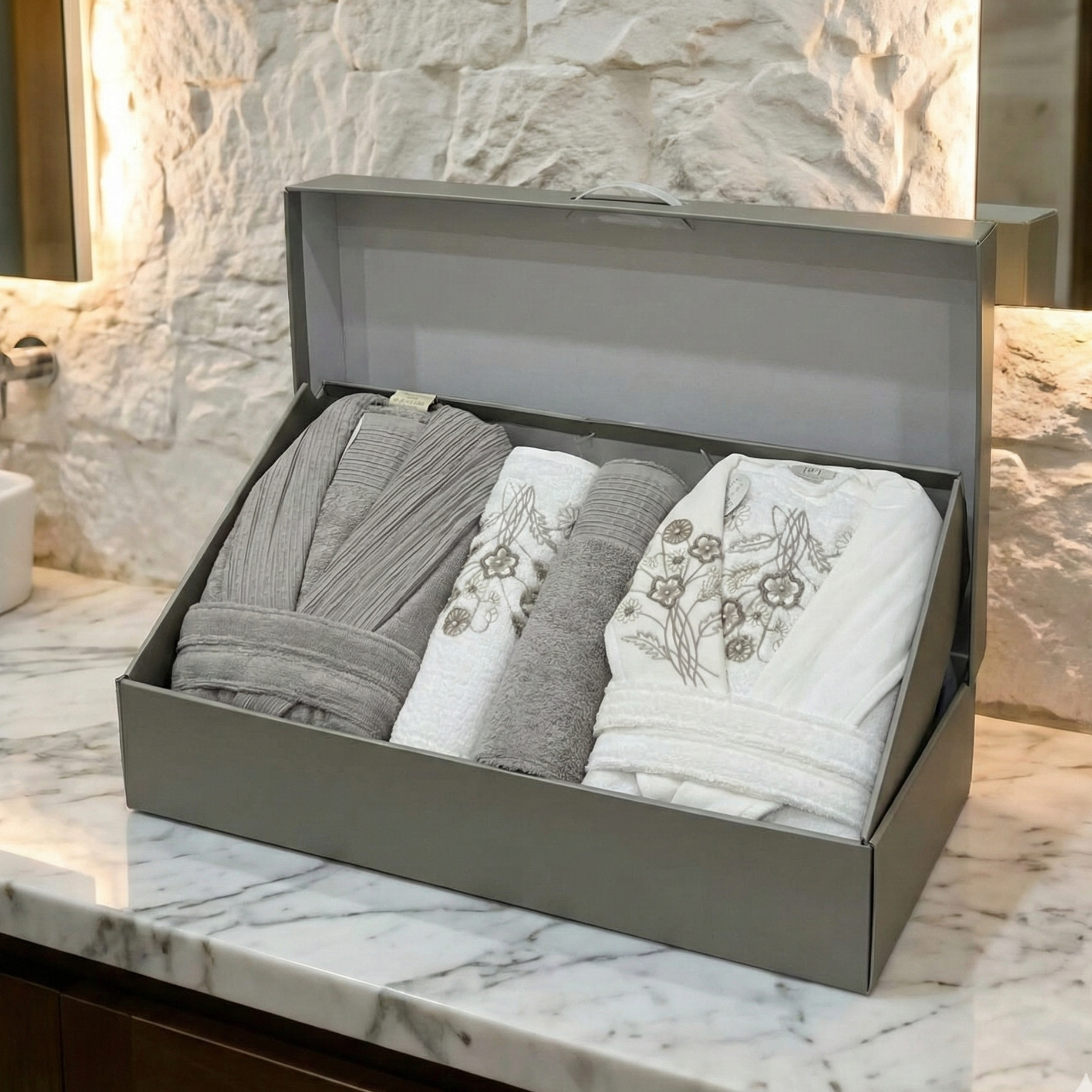 Coffret Sortie de Bain elle&Lui en Coton Haut Gamme-6 pièces
