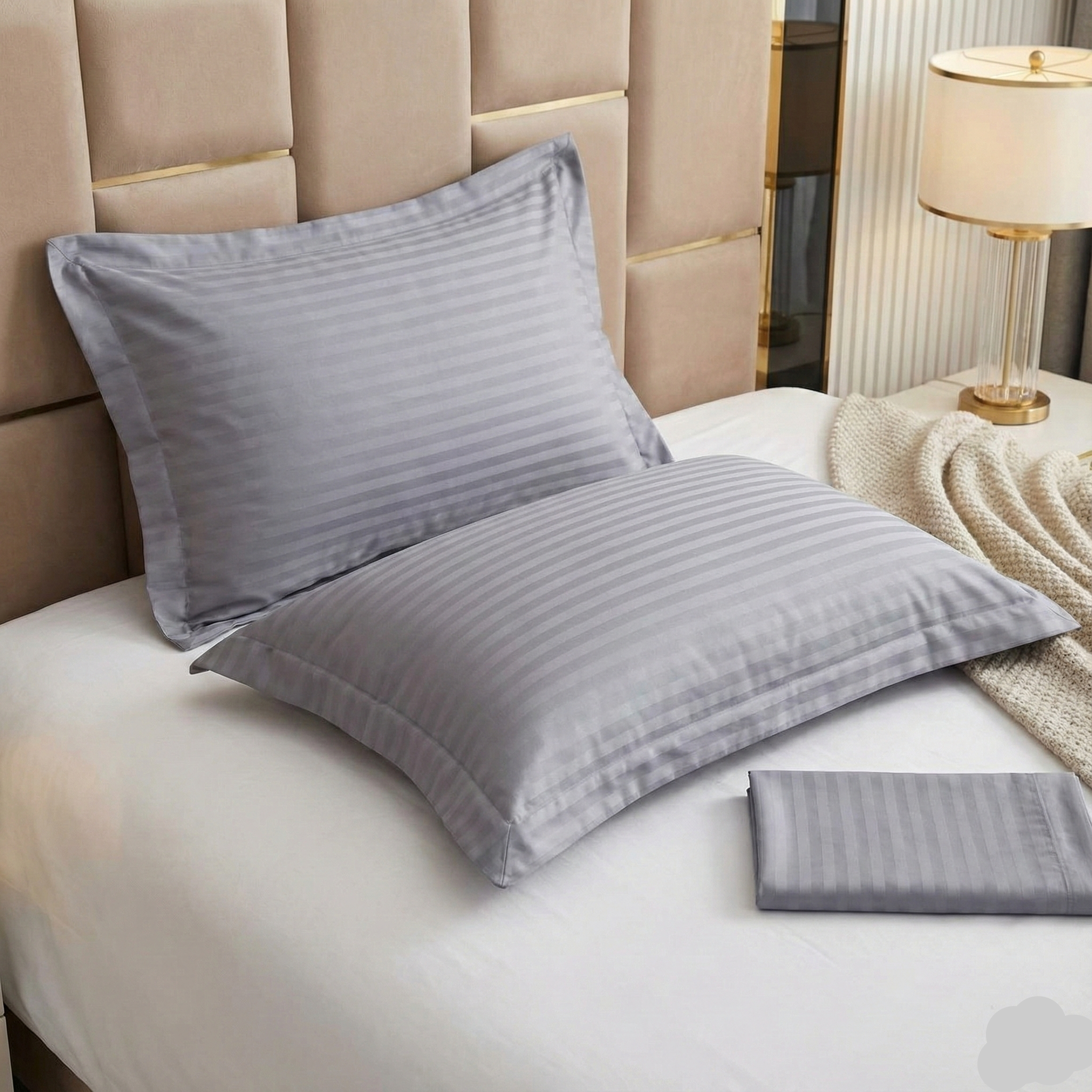 Lot de 6 Taies d’Oreiller 50x70 cm – Coton Microfibre Rayé Satiné