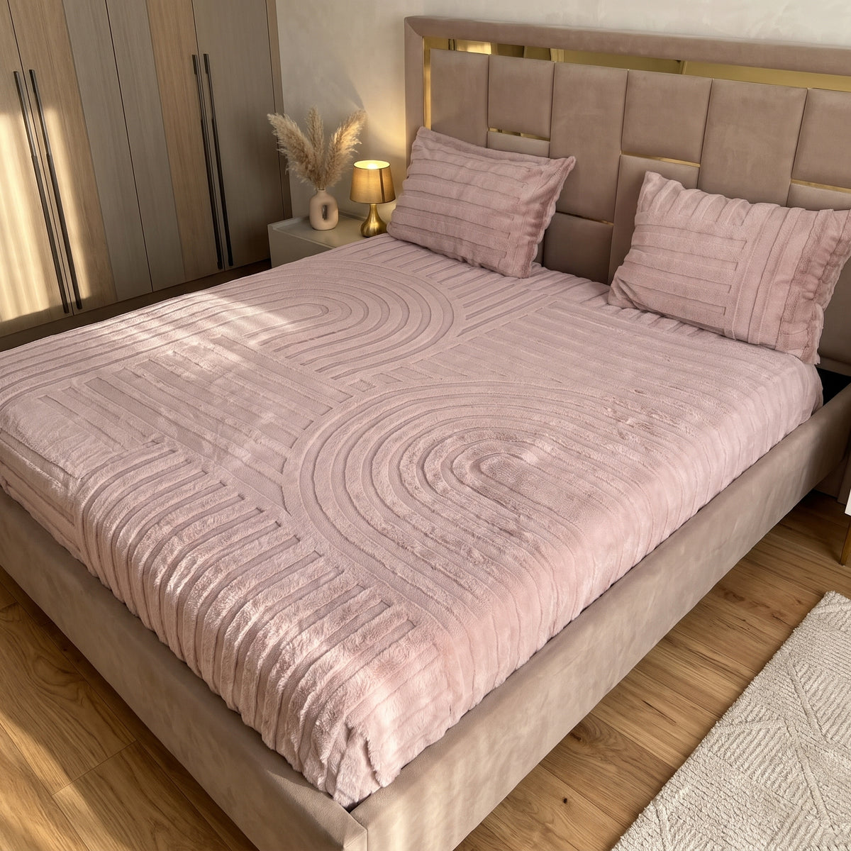 Housse Matelas Forrure lapin Ultra Douce - Design Moderne  - Vieux Rose