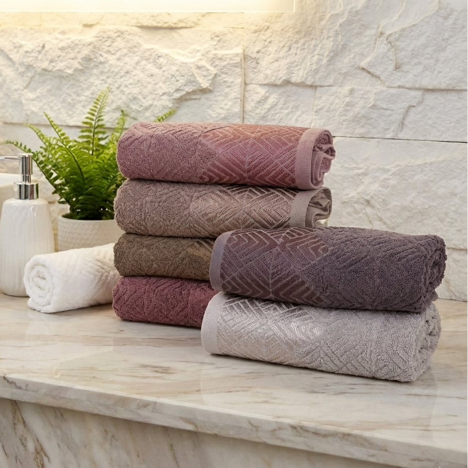 Lot de 6 Serviettes de Bain en Coton| Élégance & Confort (90×50 cm)