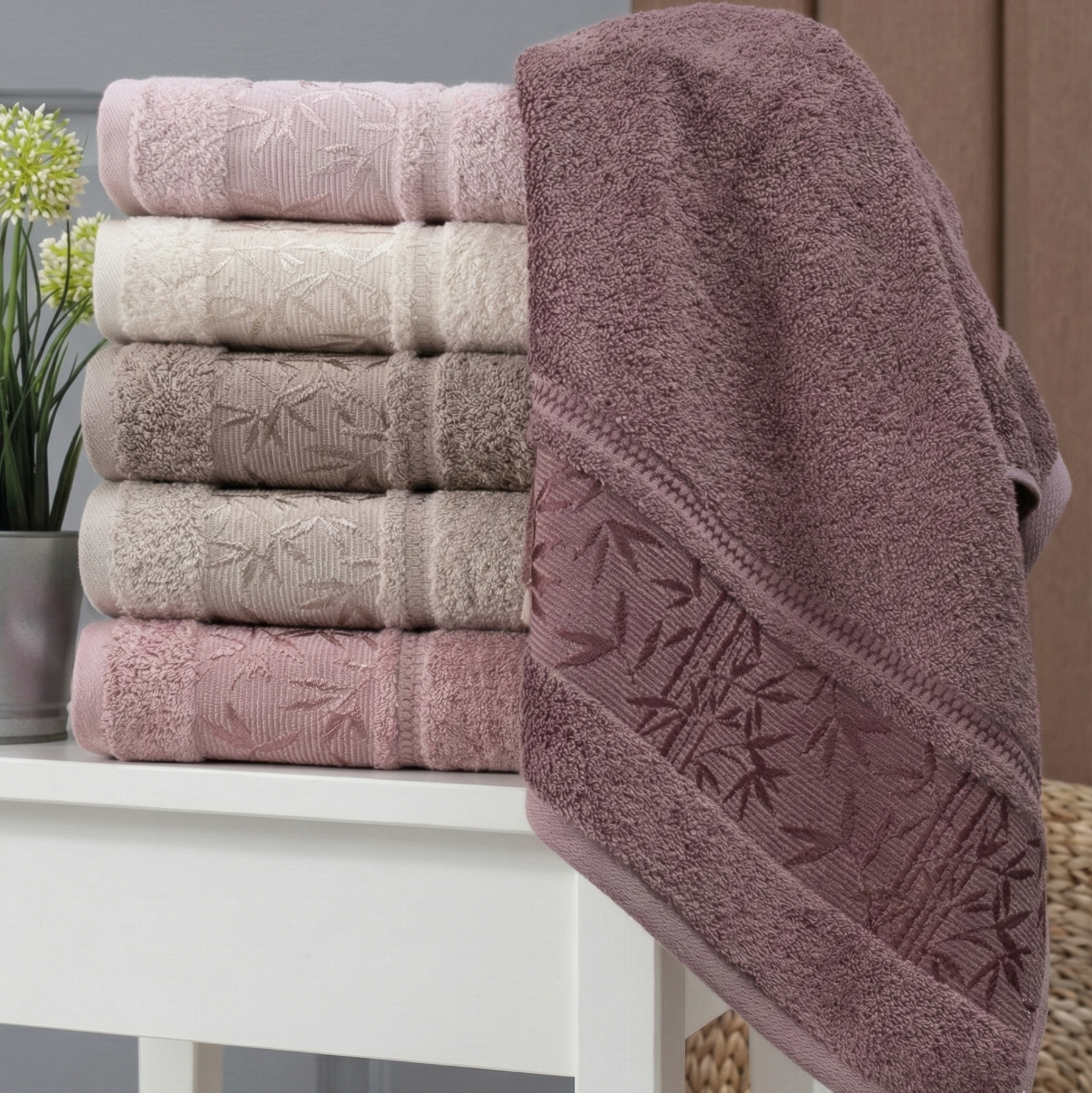 Lot de 6 serviettes de Bain bambou Ultra douce , Haut Gamme