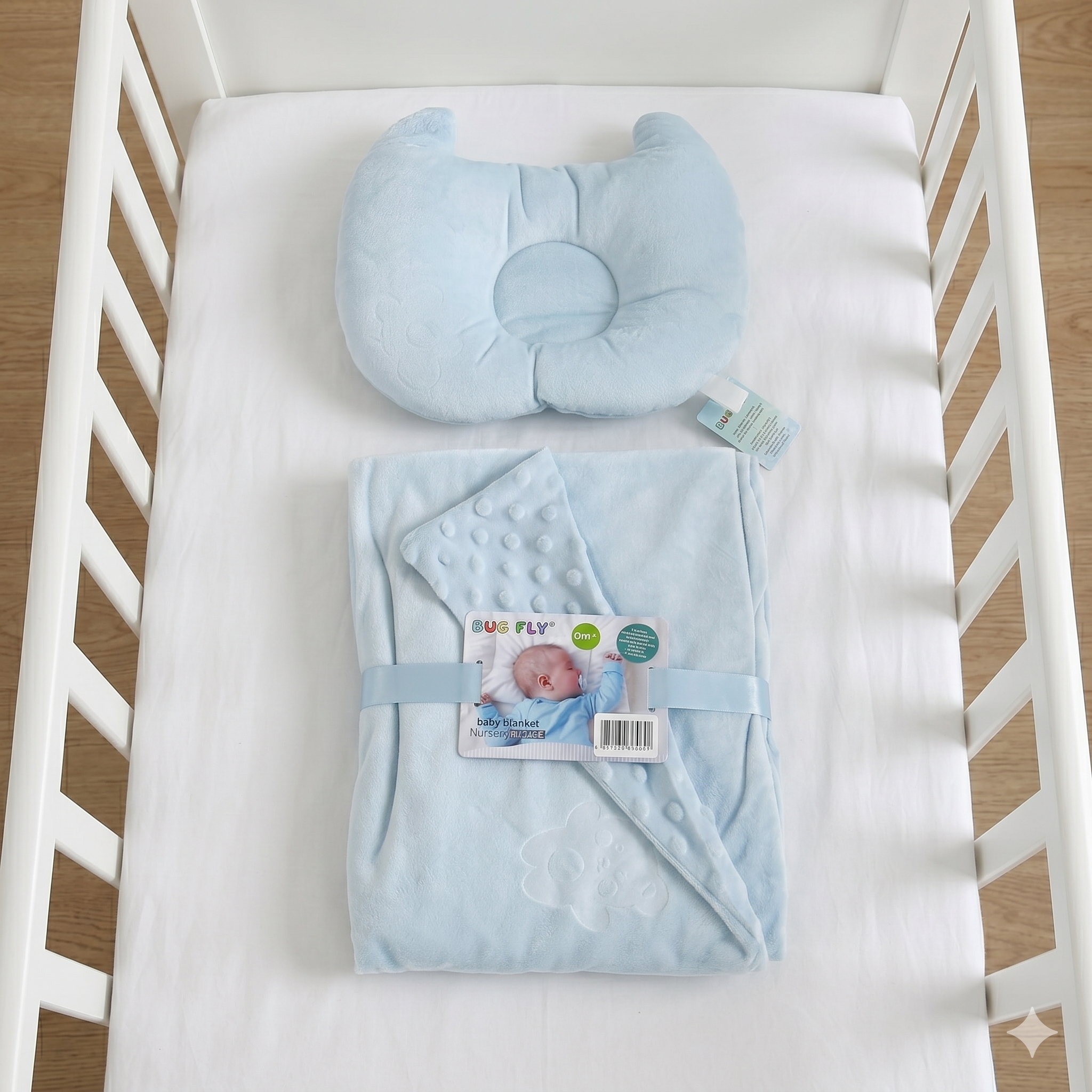 Plaid Bébé Double 100x70 cm avec Coussin Assorti - Acrylique Doux