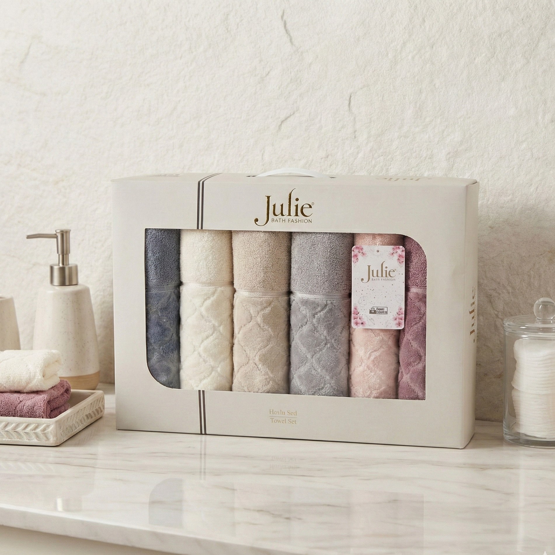 Coffret de 6 Serviettes de Visage Julie – Coton, Douceur et Élégance