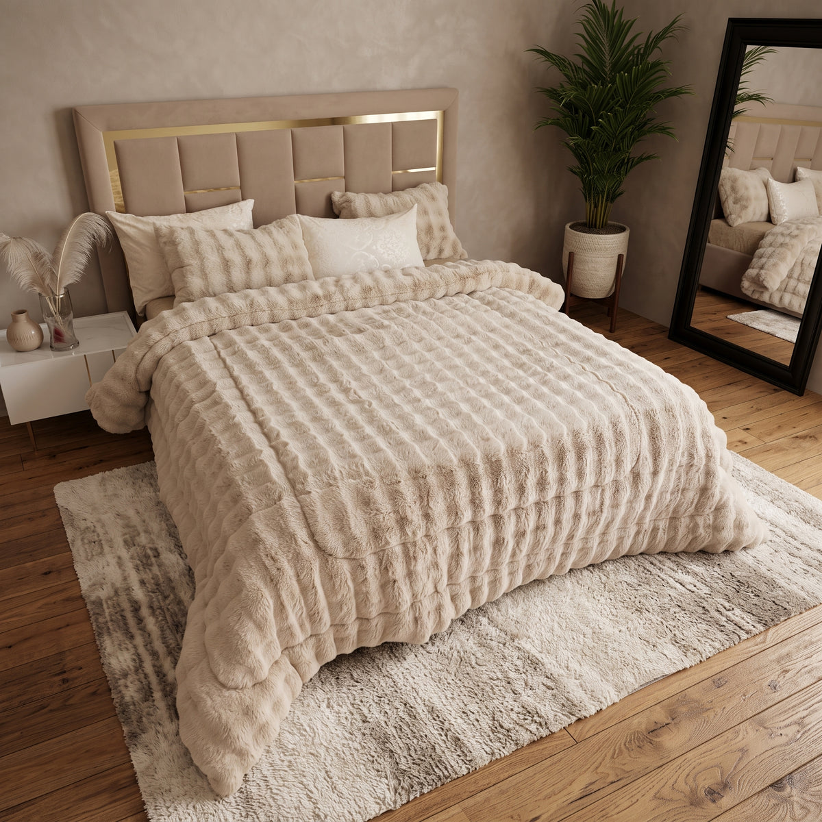 LUX -Ensemble Couette Double face en Fourrure Lapin