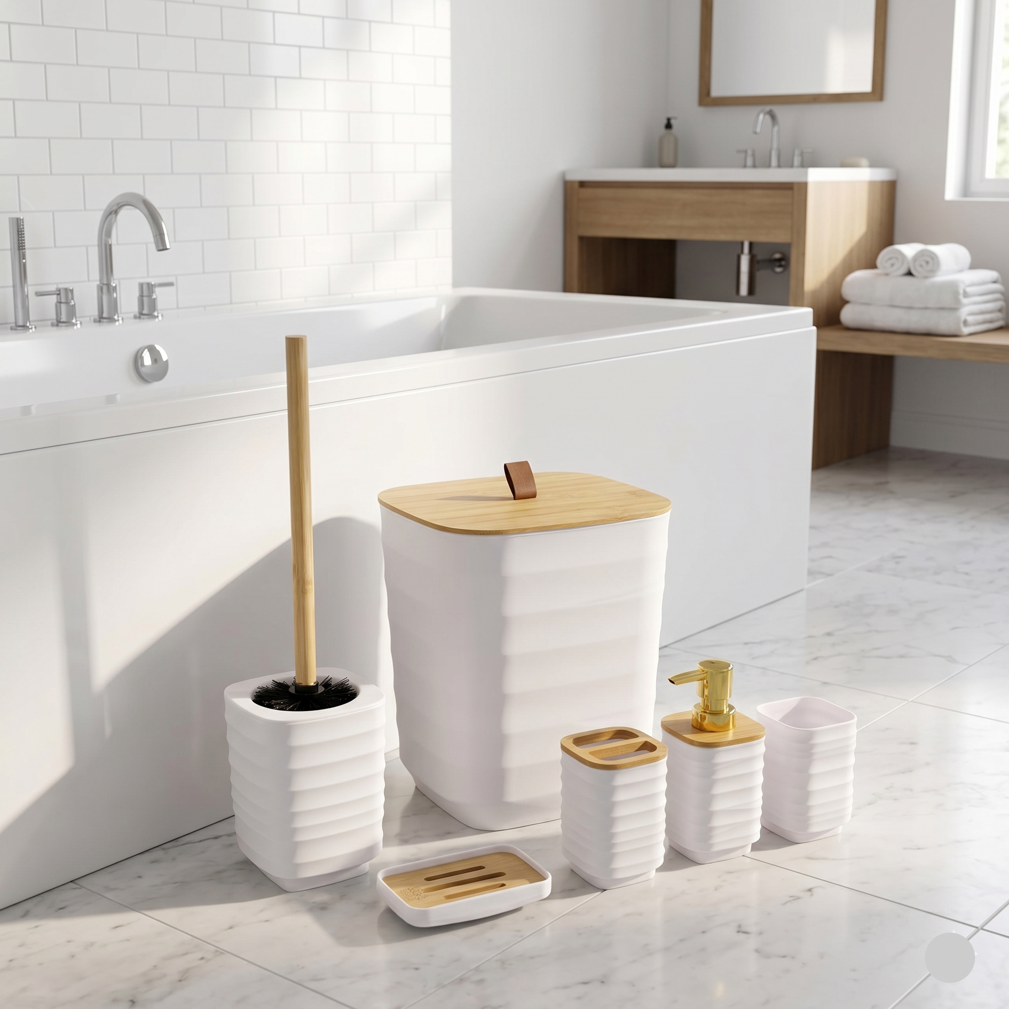 Set d'Accessoires de Salle de Bain 6 en 1 incassable - Blanc