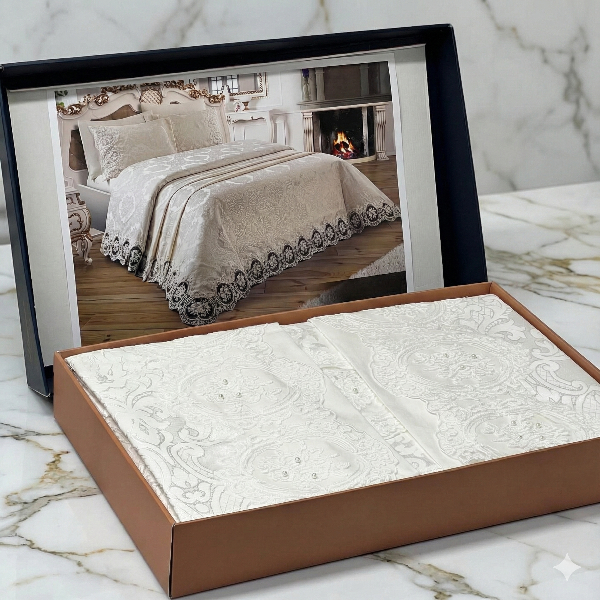 Parure de lit – Coton Satiné brodé, 6 pièces