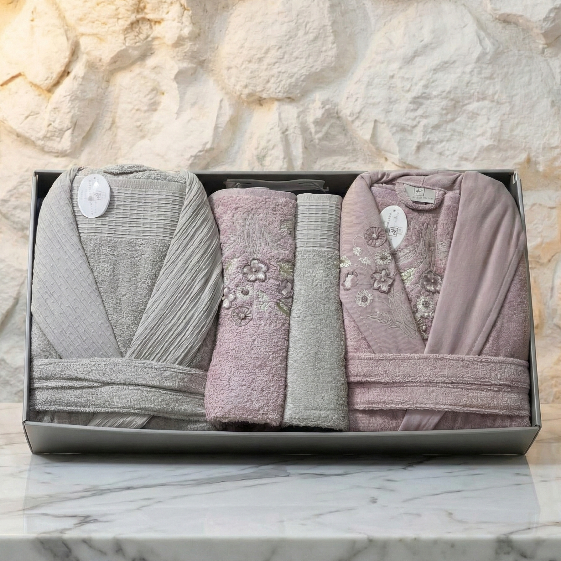 Coffret Sortie de Bain elle&Lui en Coton Haut Gamme-6 pièces