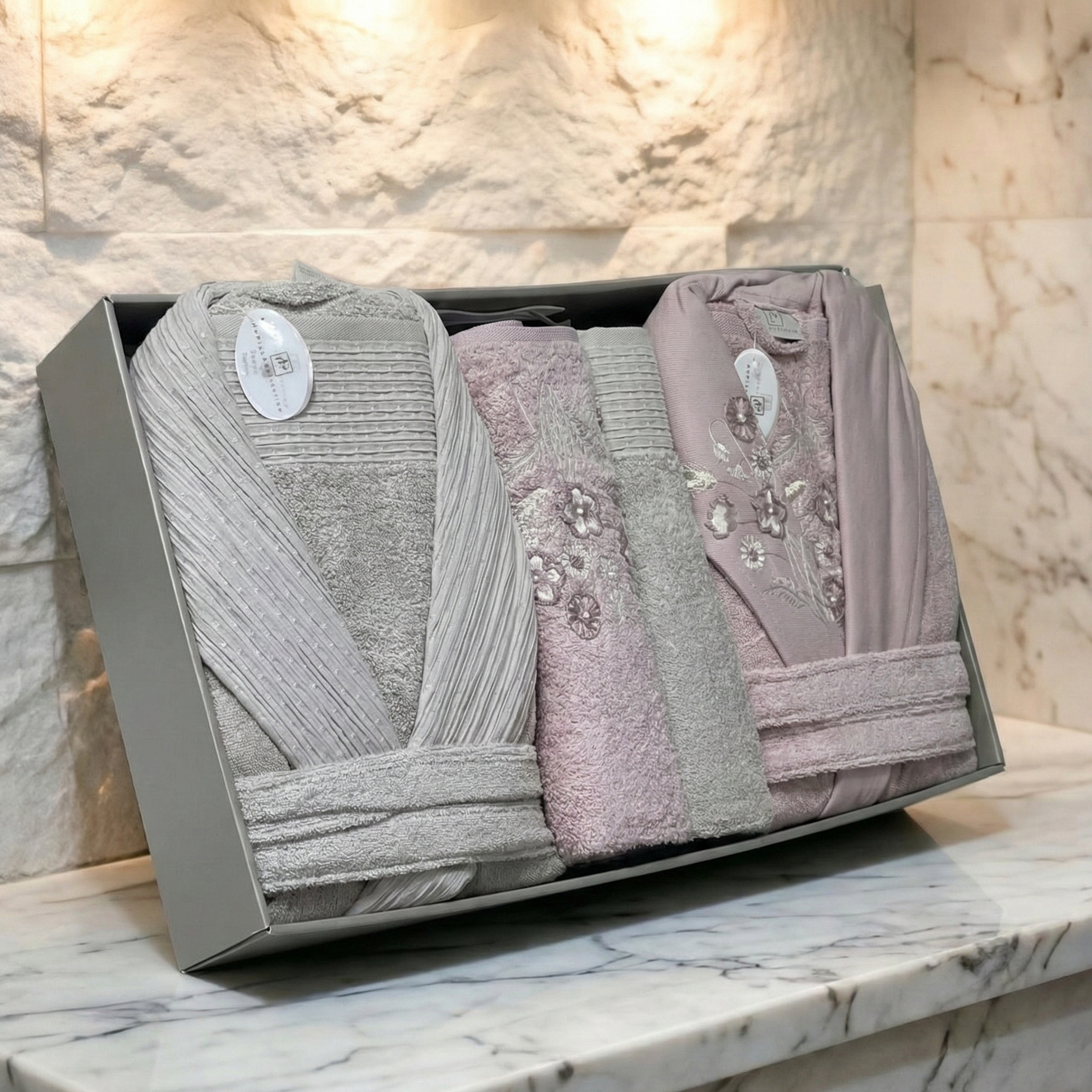 Coffret Sortie de Bain elle&Lui en Coton Haut Gamme-6 pièces