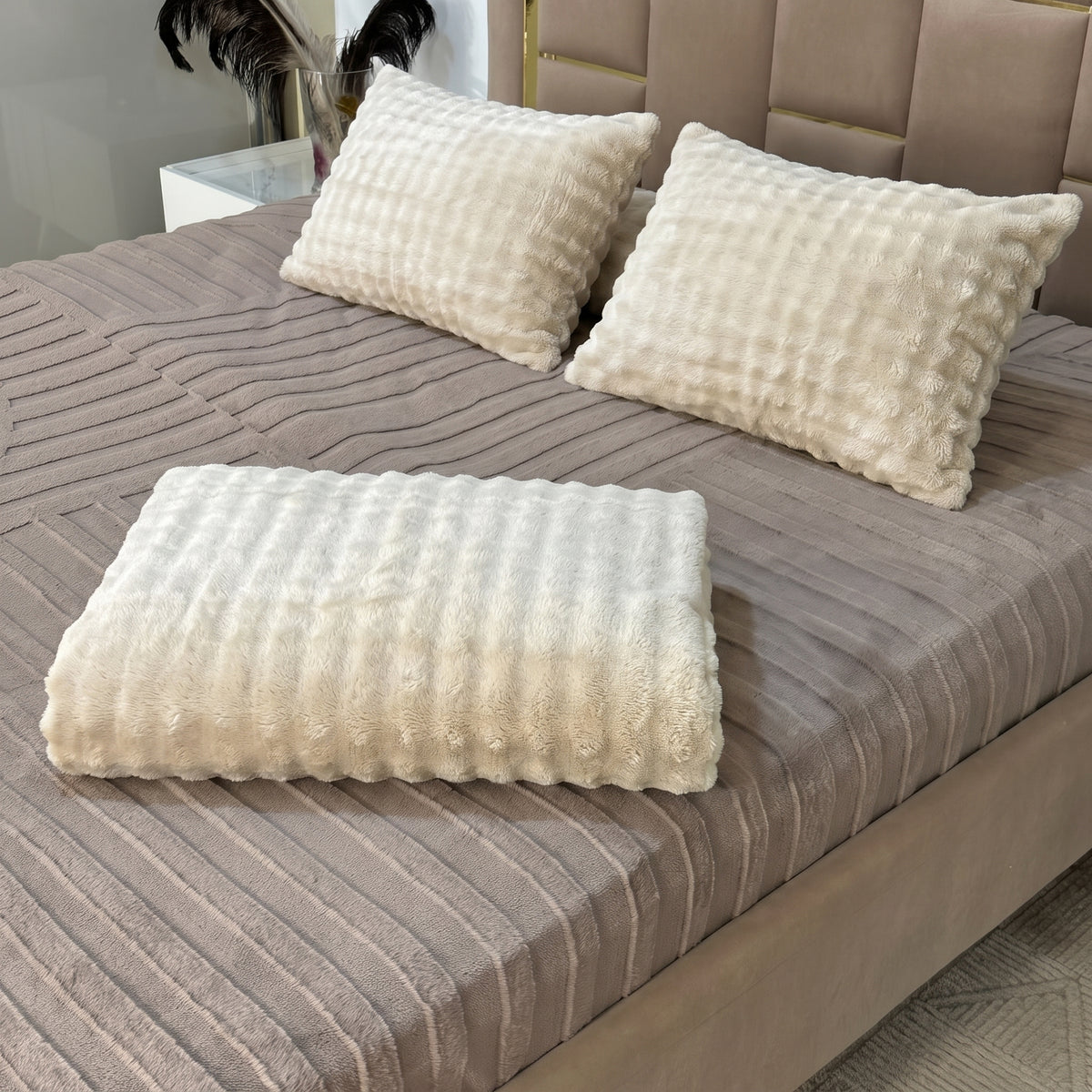 Plaid 2 places 230*250 cm En Polaire Douce Avec 2 taies d'oreillers